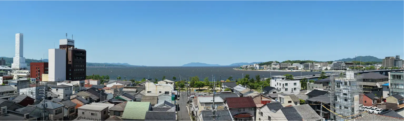 現地10階相当の高さから望む宍道湖の眺望